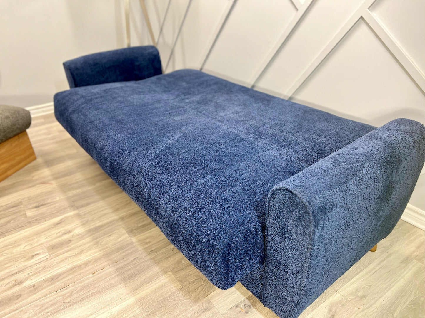 Blue Boucle futon w/ storage Brand New