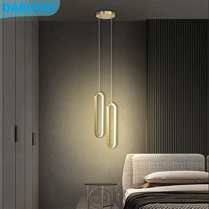 LED Pendant Light Bedroom Bedside Lighting Black Gold Oval