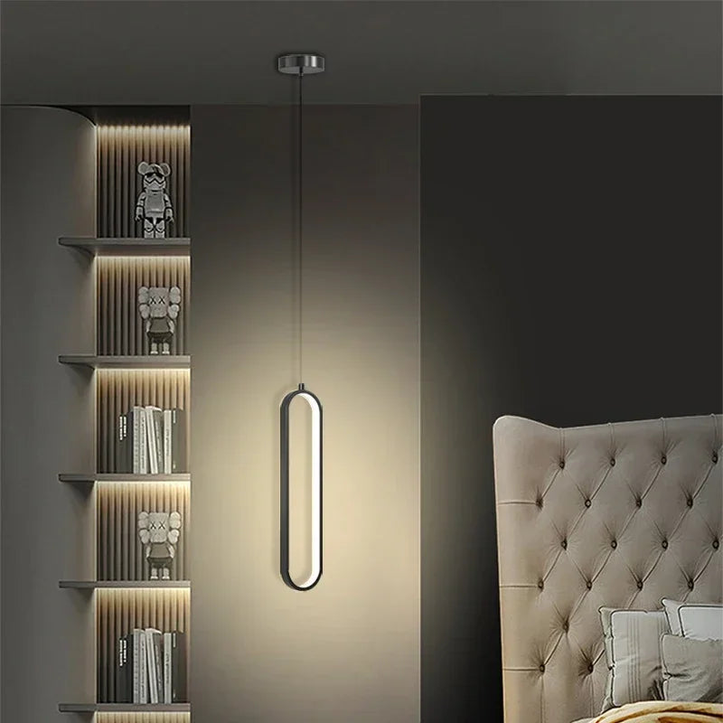 LED Pendant Light Bedroom Bedside Lighting Black Gold Oval