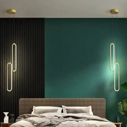 LED Pendant Light Bedroom Bedside Lighting Black Gold Oval