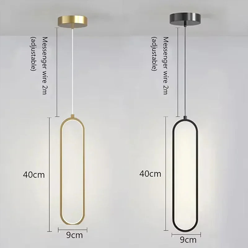 LED Pendant Light Bedroom Bedside Lighting Black Gold Oval