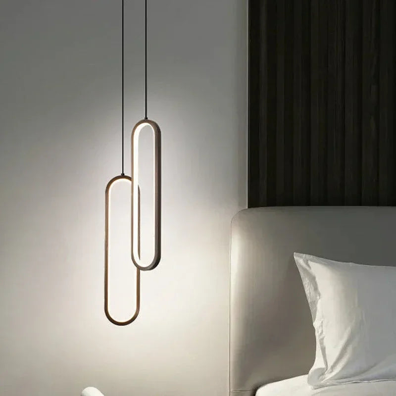 LED Pendant Light Bedroom Bedside Lighting Black Gold Oval